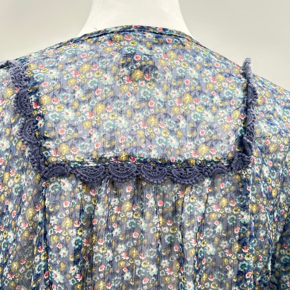 American Rag Boho Floral Peasant Blouse Sheer Lace Trim Cottagecore S Peasant - Picture 10 of 13